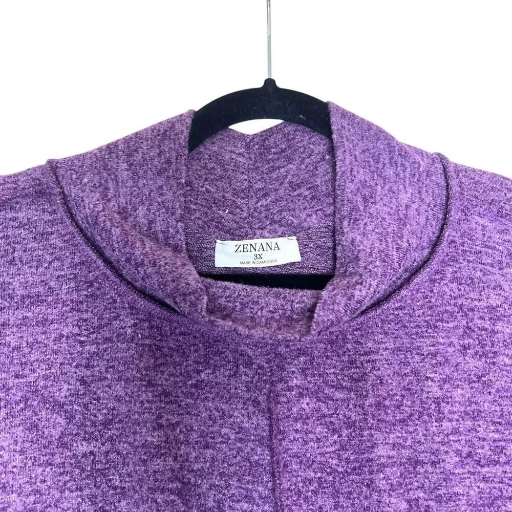 Zenana Plus Size Cowl Neck Knit Pullover Heathered Purple Size 3X
